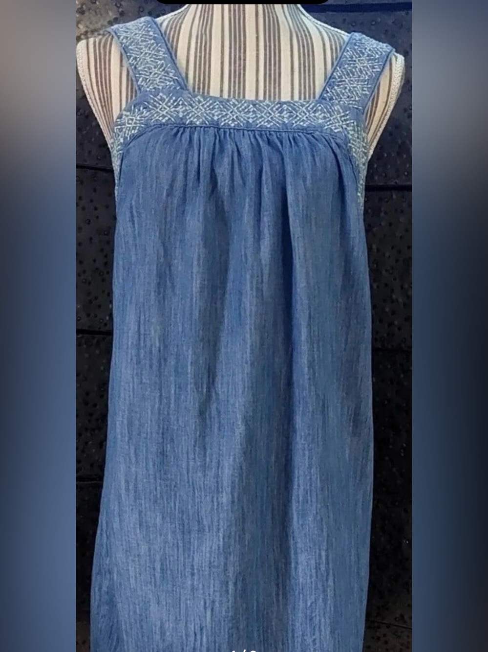 Universal Thread Blue Chambray Mini Dress with Embroidered Straps